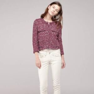 ISABEL MARANT ETOILE Ariana Tweed Boucle Jacket Red Blue {O48}